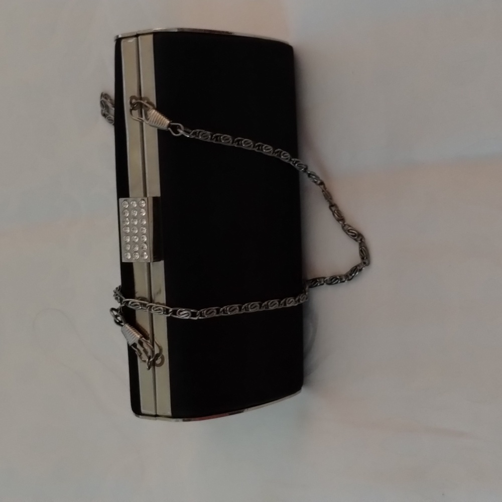 Lulu Townsend satin dress purse with chain and rhinestone accent clasp